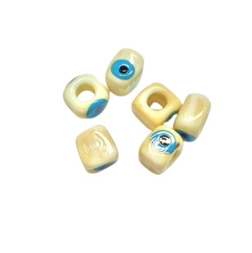 Cube Evil Eye Beads 10mm - Ecru