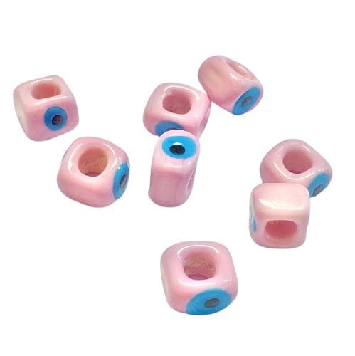 Cube Evil Eye Beads 10mm - Pink