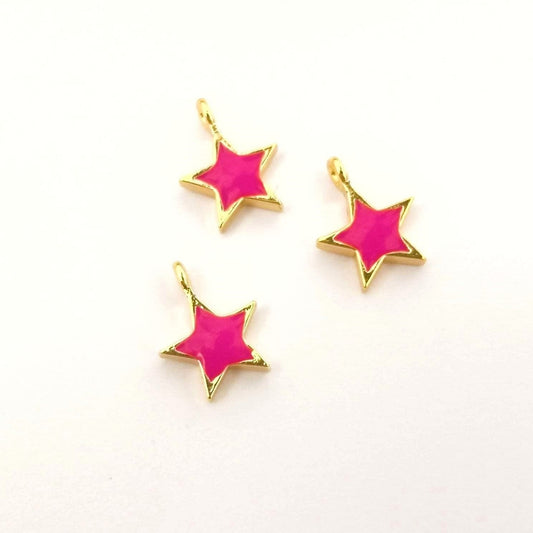 Gold Plated Enameled Star Shaking Attachment - Neon Pink