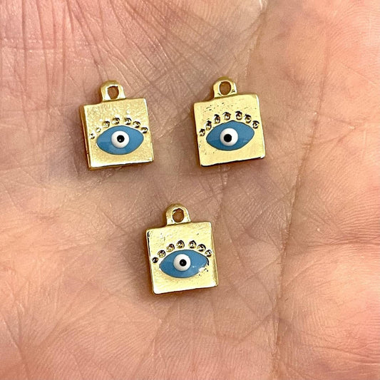 Gold Plated Square Evil Eye Eye Hanging Apparatus - Turquoise