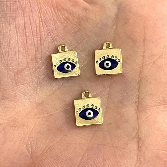 Gold Plated Square Evil Eye Eye Hanging Apparatus - Navy Blue