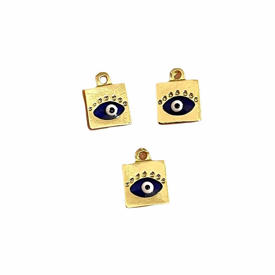 Gold Plated Square Evil Eye Eye Hanging Apparatus - Navy Blue