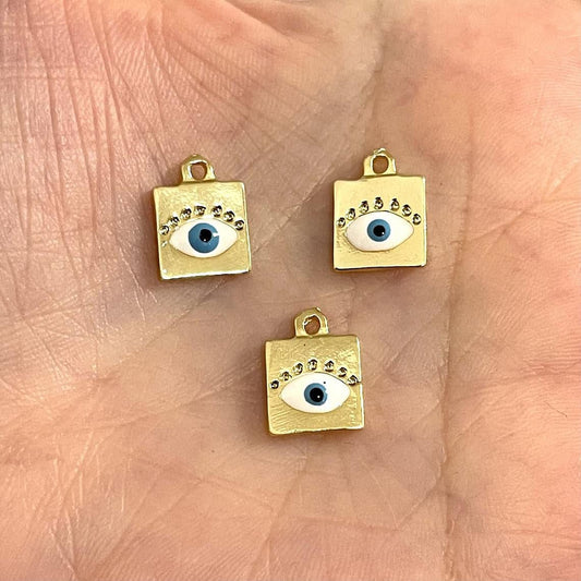 Gold Plated Square Evil Eye Eye Hanging Apparatus - White