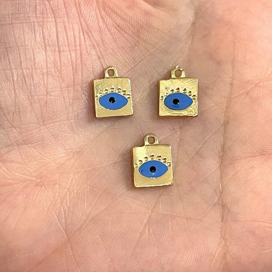 Gold Plated Square Evil Eye Eye Shaking Apparatus - Blue