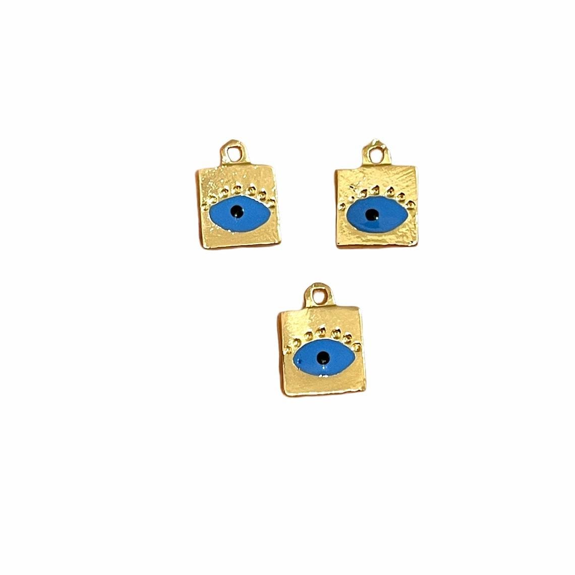 Gold Plated Square Evil Eye Eye Shaking Apparatus - Blue