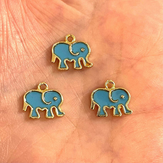 Gold Plated Enamel Elephant Rocking Bracket - Blue