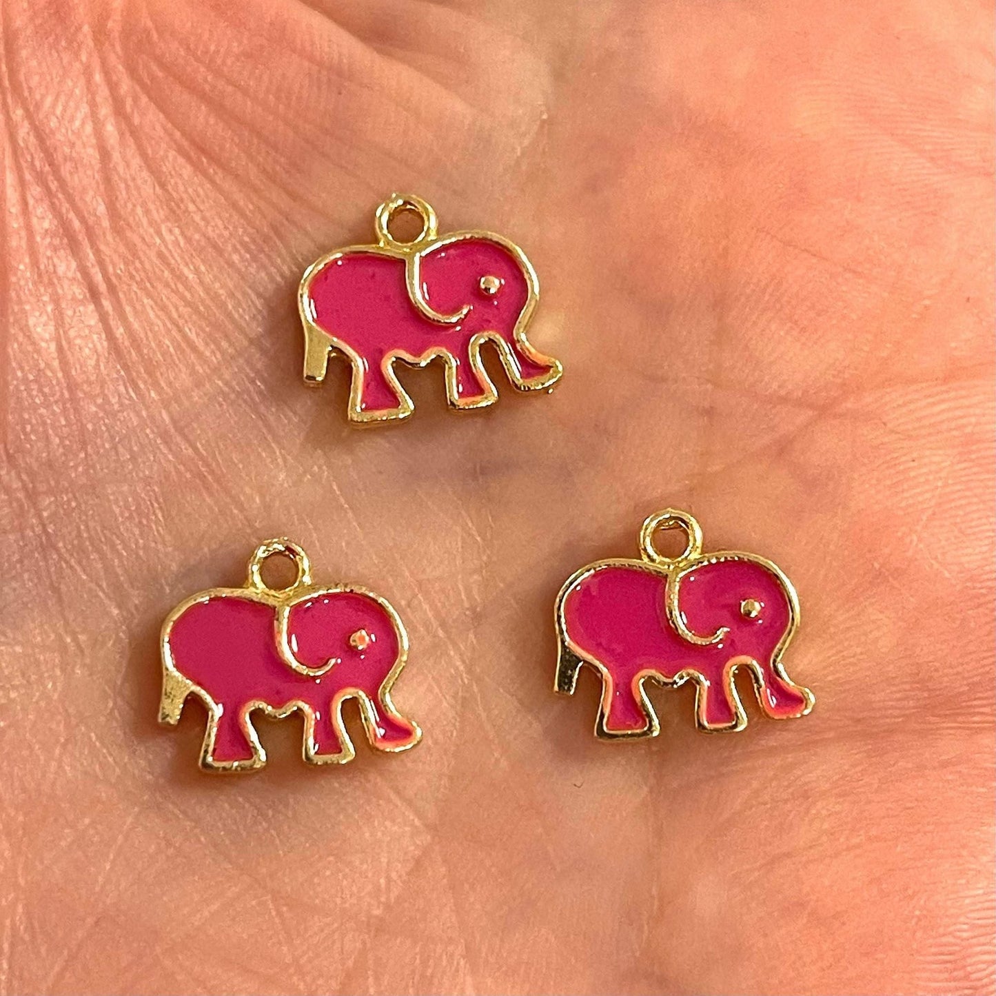 Gold Plated Enameled Elephant Rocking Bracket - Pink