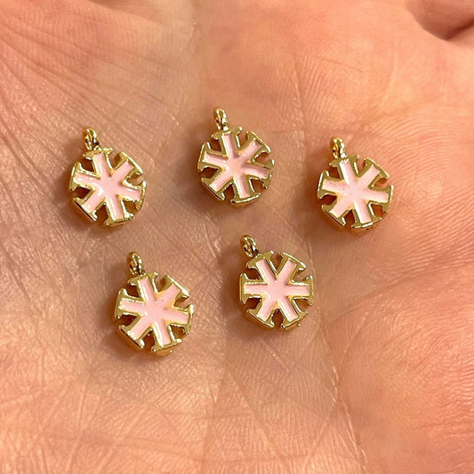 Gold Plated Enameled Snowflake Shaking Attachment - Light Pink