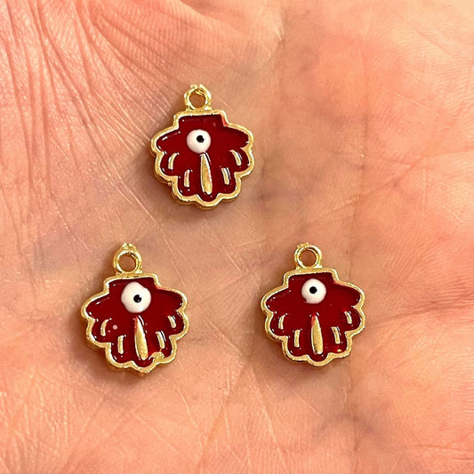 Gold Plated Enamel Evil Eye Oyster Shaking Attachment - Red