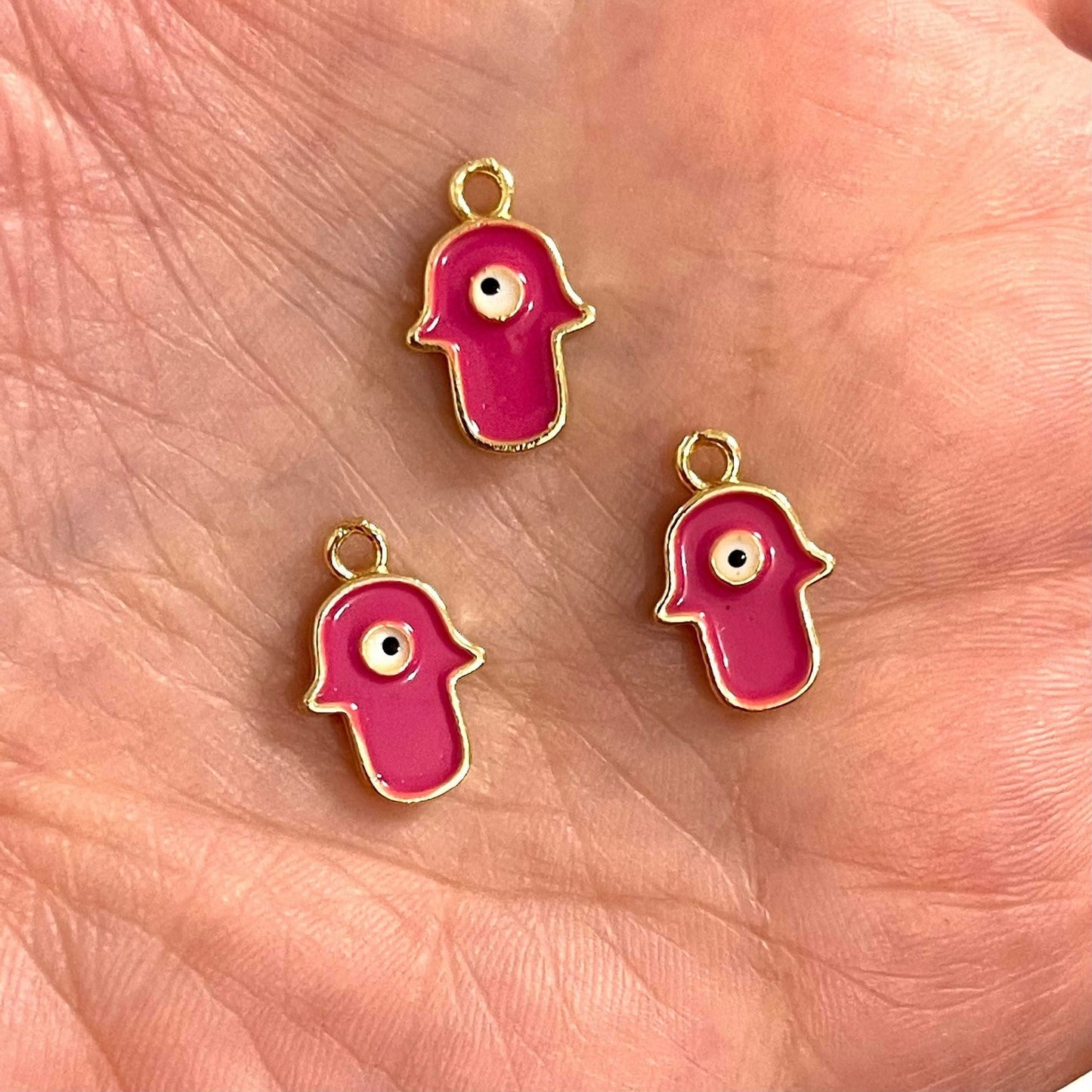 Fatma Mother's Hand with Gold Plated Enamel Evil Eye - Pink