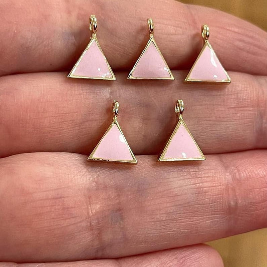 Gold Plated Enameled Triangle Rocking Bracket - Light Pink
