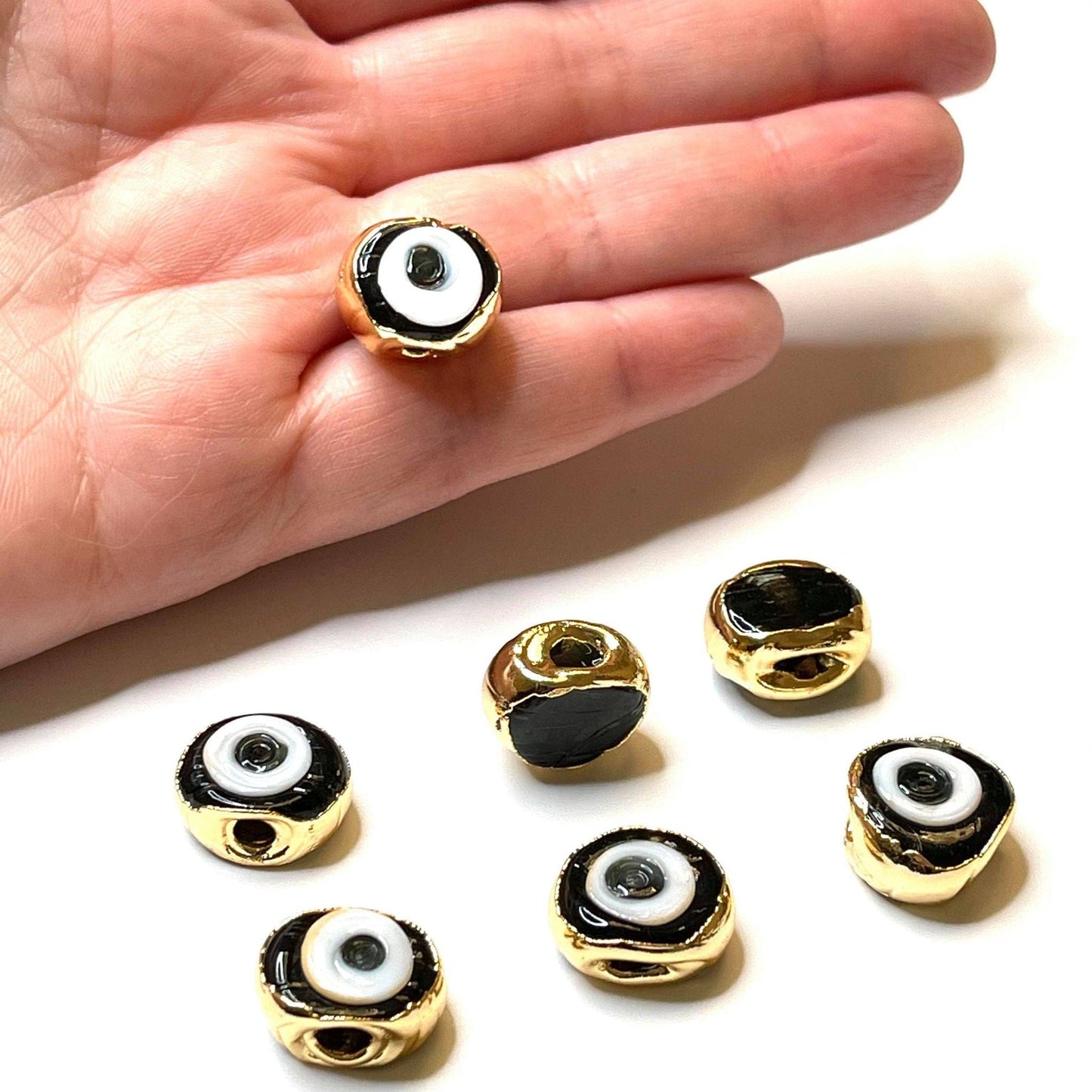 Gold Plated Plain Calf's Eye Evil Eye Bead - Black