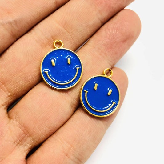 Gold Plated Enamel Smiling Face - Saxe Blue