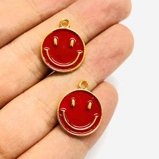 Gold Plated Enamel Smiley Face - Dark Red
