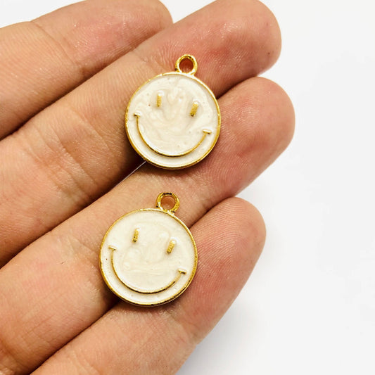 Gold Plated Enamel Smiling Face - Pearlescent