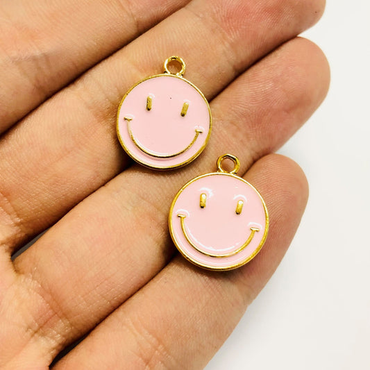 Gold Plated Enamel Smiley Face - Light Pink
