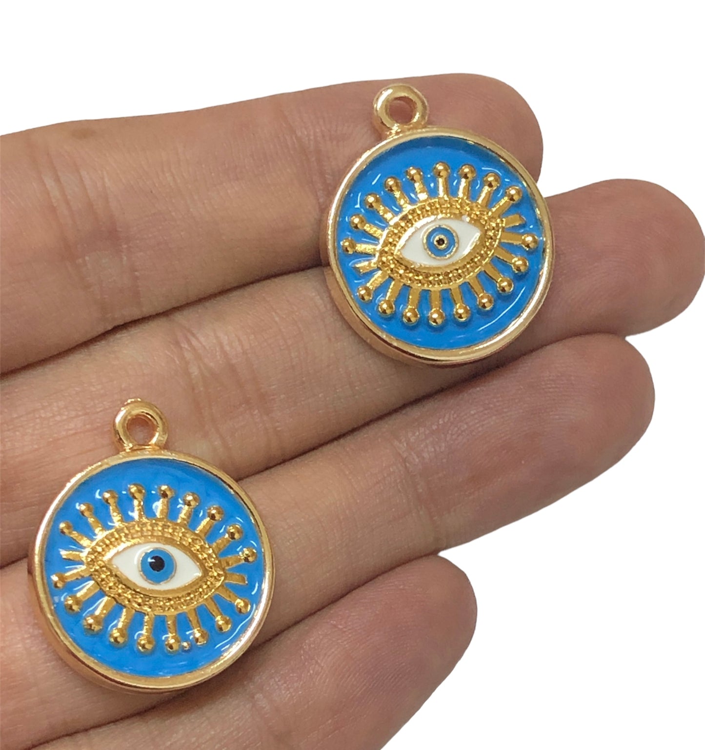 Gold Plated Enamel Eye Pendant - Blue