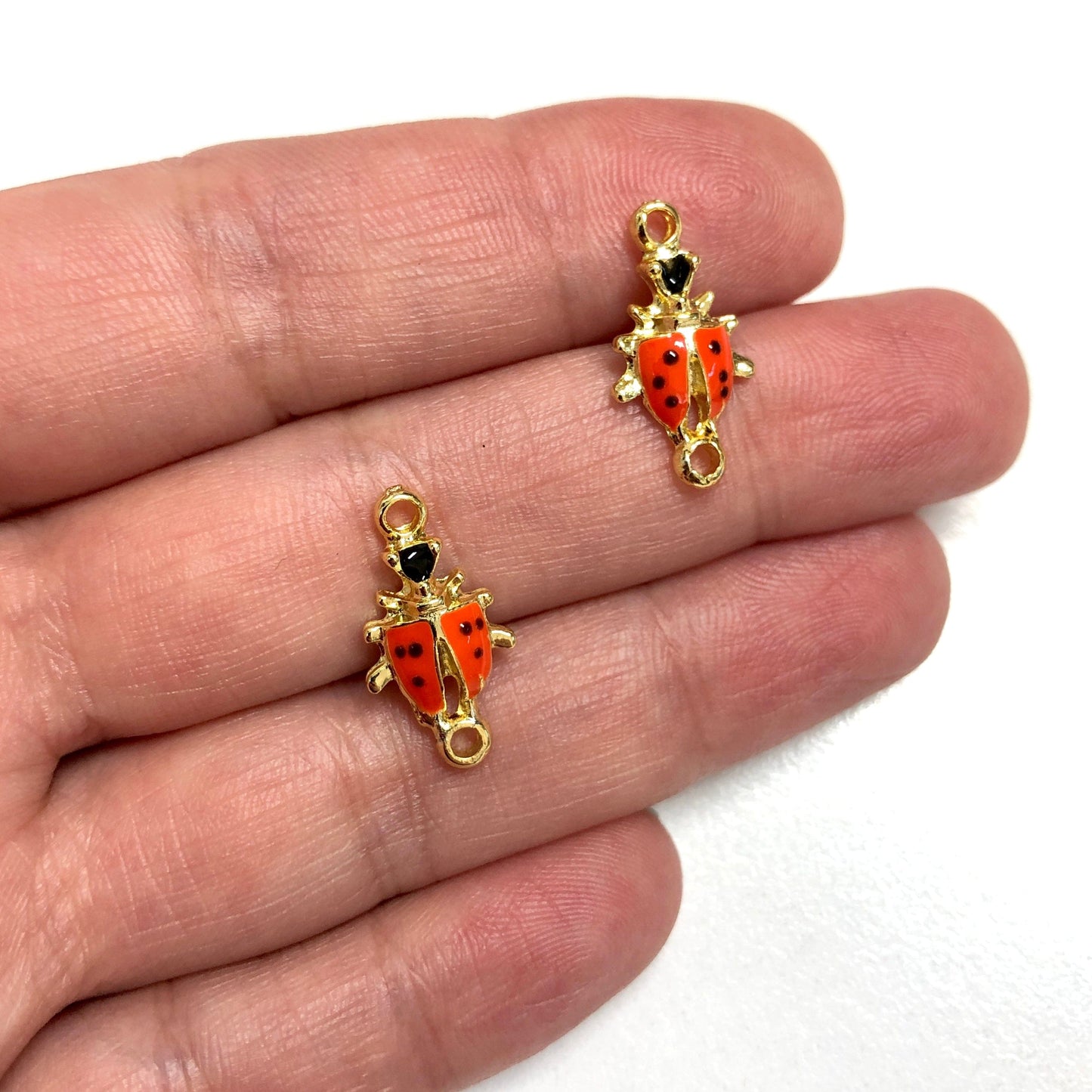 Gold Plated Enamel Ladybug Bracelet Attachment - Orange