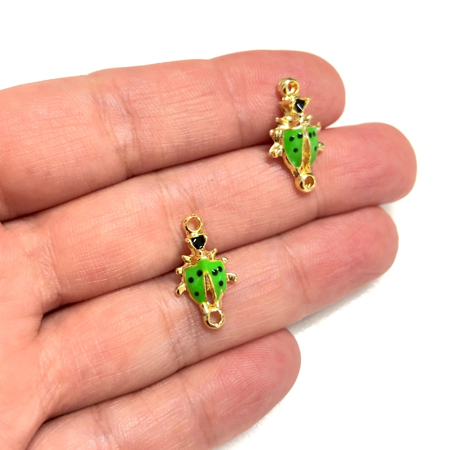 Gold Plated Enamel Ladybug Bracelet Attachment - Neon Green