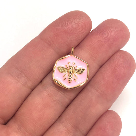 Gold Plated Enamel Bee Shaking Apparatus - Pink