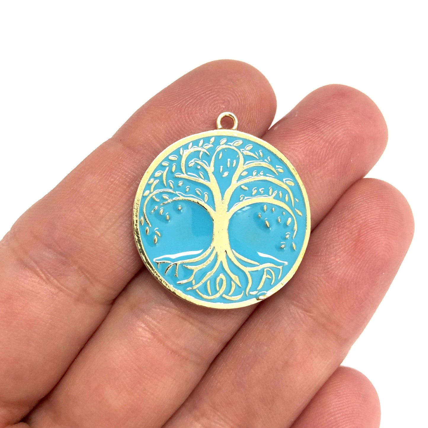Gold Plated Enamel Tree of Life - Turquoise