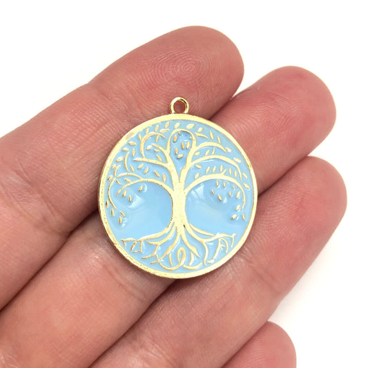 Gold Plated Enamel Tree of Life - Bebe Blue
