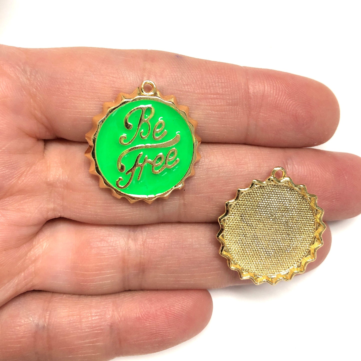 Gold Plated Neon Green Enamel 'Be Free' Pendant
