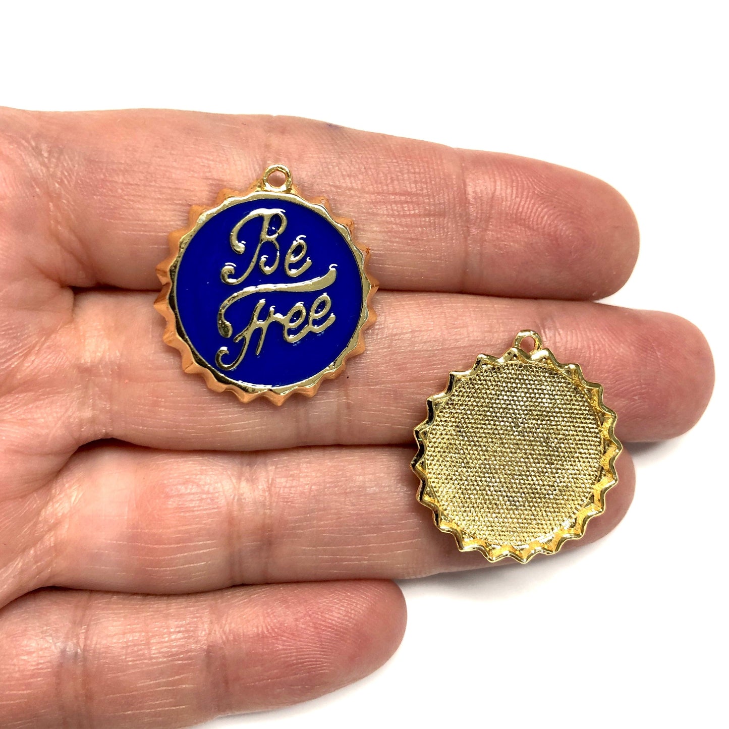 Gold Plated Navy Blue Enamel 'Be Free' Pendant