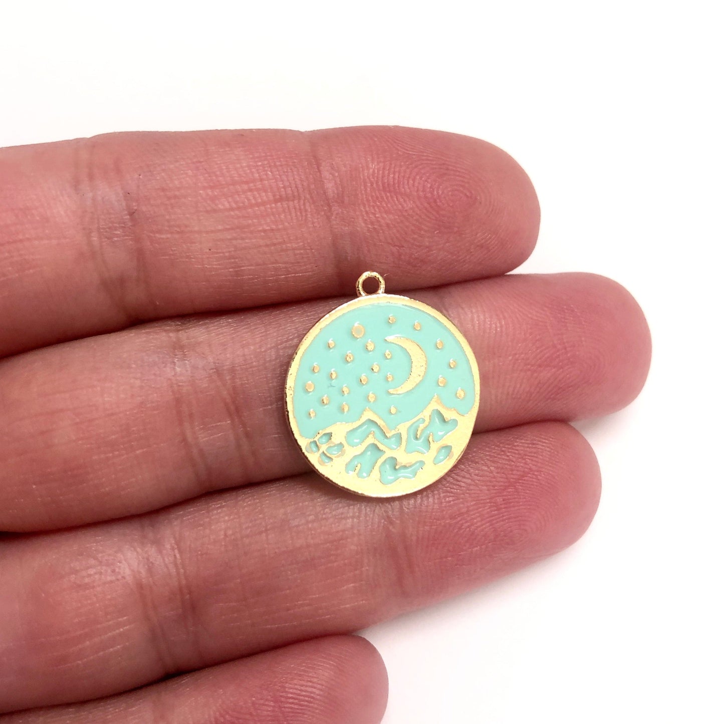 Gold Plated Enamel Starry Night - Mint