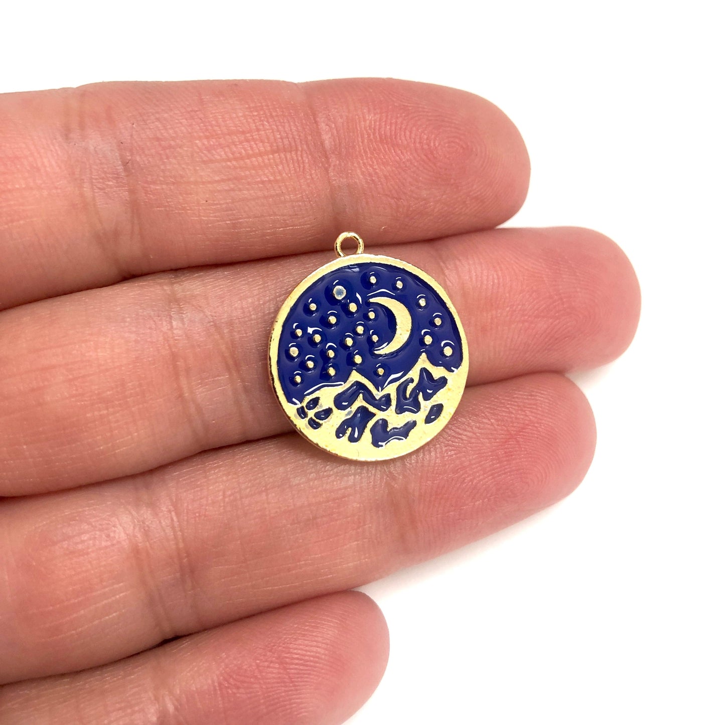 Gold Plated Enamel Starry Night - Navy Blue