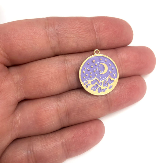 Gold Plated Enamel Starry Night - Lilac