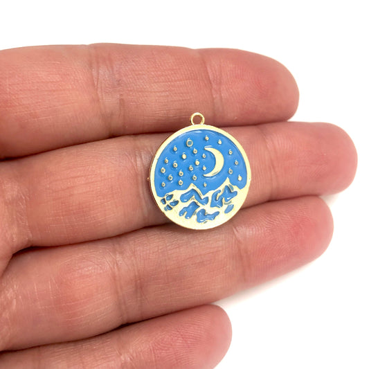 Gold Plated Enamel Starry Night - Blue