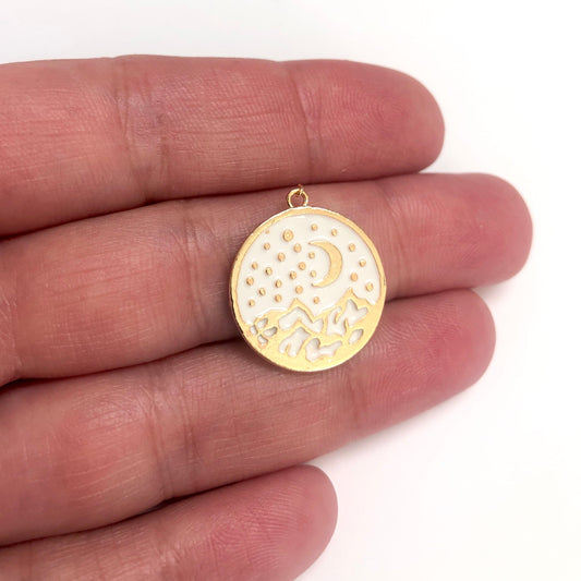 Gold Plated Enamel Starry Night - White