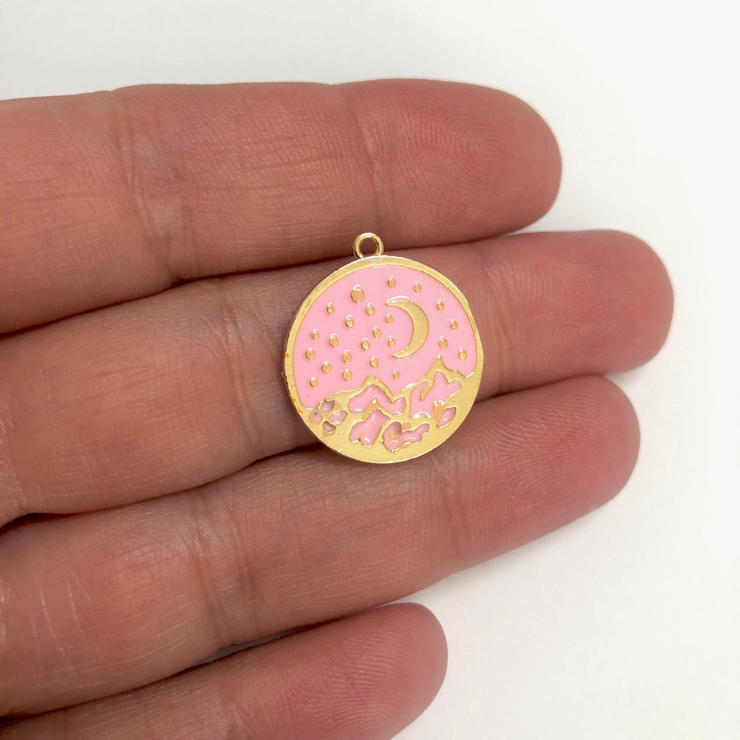 Gold Plated Enamel Starry Night - Pink