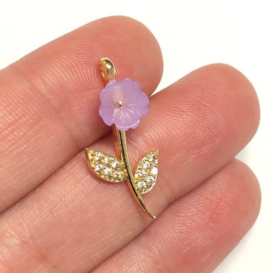 Gold Plated Zircon Stone Flower Pendant - 1 - Lilac