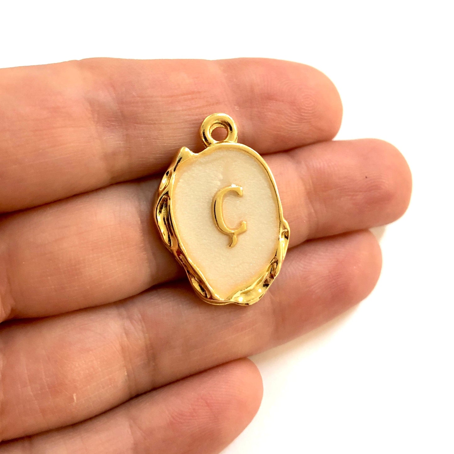 Gold Plated Enamel Mother of Pearl Letter
