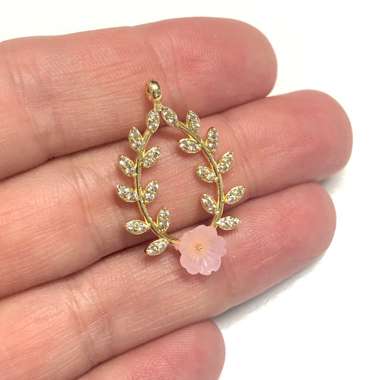 Gold Plated Zircon Stone Floral Wreath Pendant - Pink