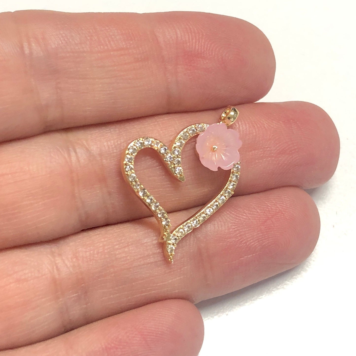 Gold Plated Zircon Stone Flower Heart Pendant - Pink