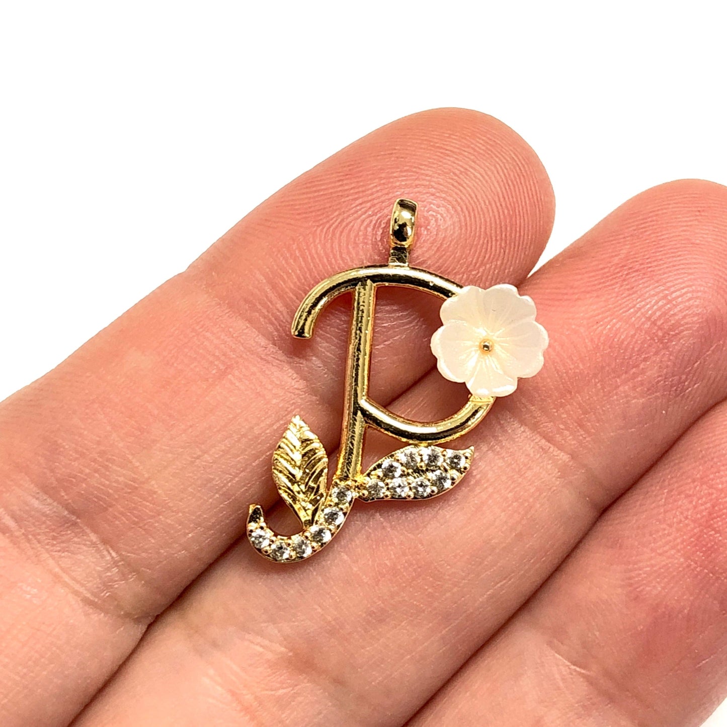 Gold Plated Zircon Stone Floral Letter Pendant - White