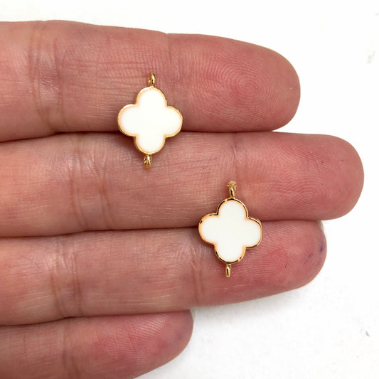 Altın Kaplama Mineli Yonca Bileklik Aparatı - Beyaz