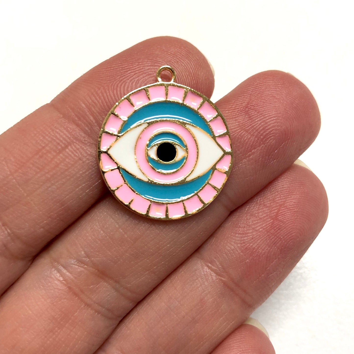 Gold-Plated Enamel Mosaic Eye Hanging Attachment - Pink