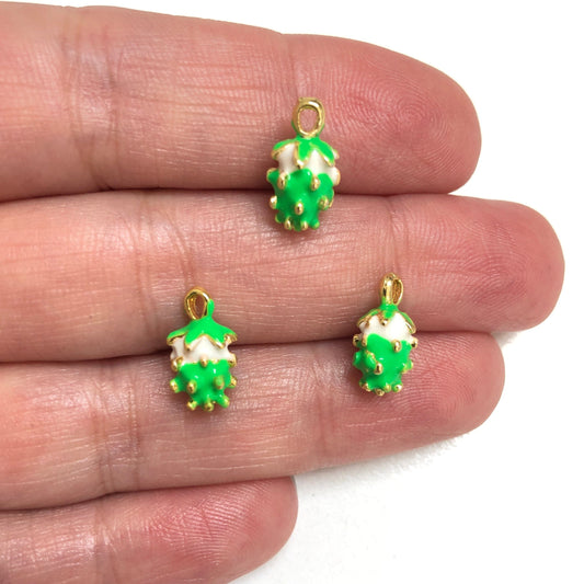Gold Plated Enamel Strawberry Shaking Attachment - Neon Green