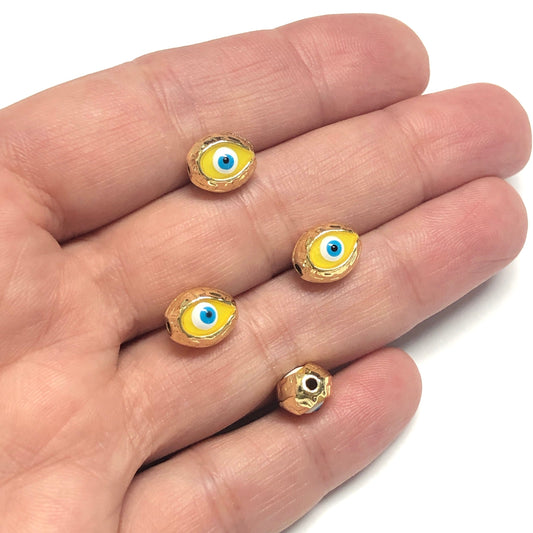 Gold Plated Enameled Cylinder Evil Eye Tool - Yellow