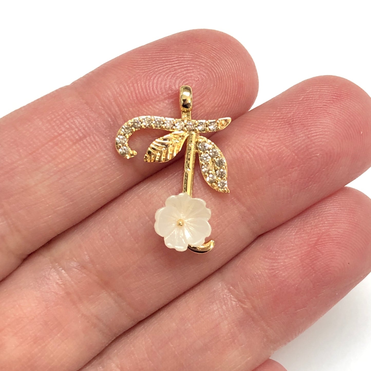 Gold Plated Zircon Stone Floral Letter Pendant - White