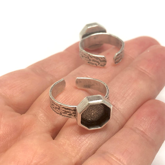 Antique Silver Plated Brass Ring - 12