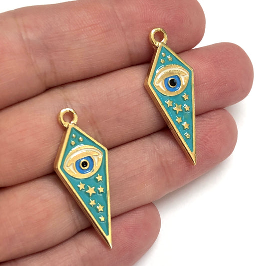 Gold Plated Enamel Star Eye - Turquoise