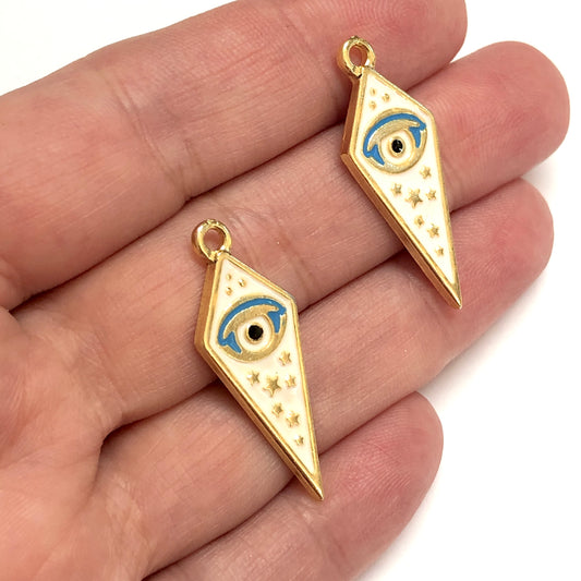 Altın Kaplama Mineli Yıldızlı Göz - Beyaz