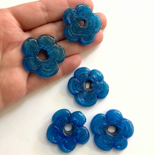 Çiçek Ocak Boncuğu Orta Boy -Şeffaf Mavi
