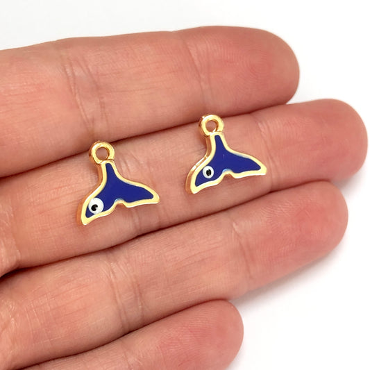 Gold Plated Enamel Whale Tail Apparatus - Navy Blue