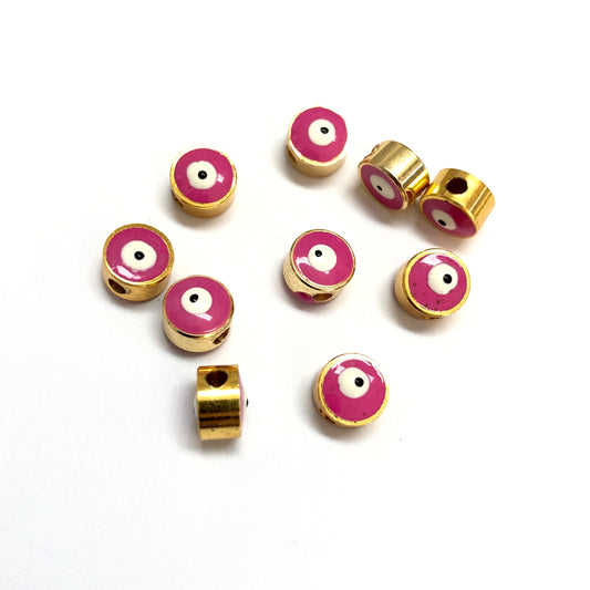 Gold Plated Plastered Evil Eye Beads 7mm - Navy Blue